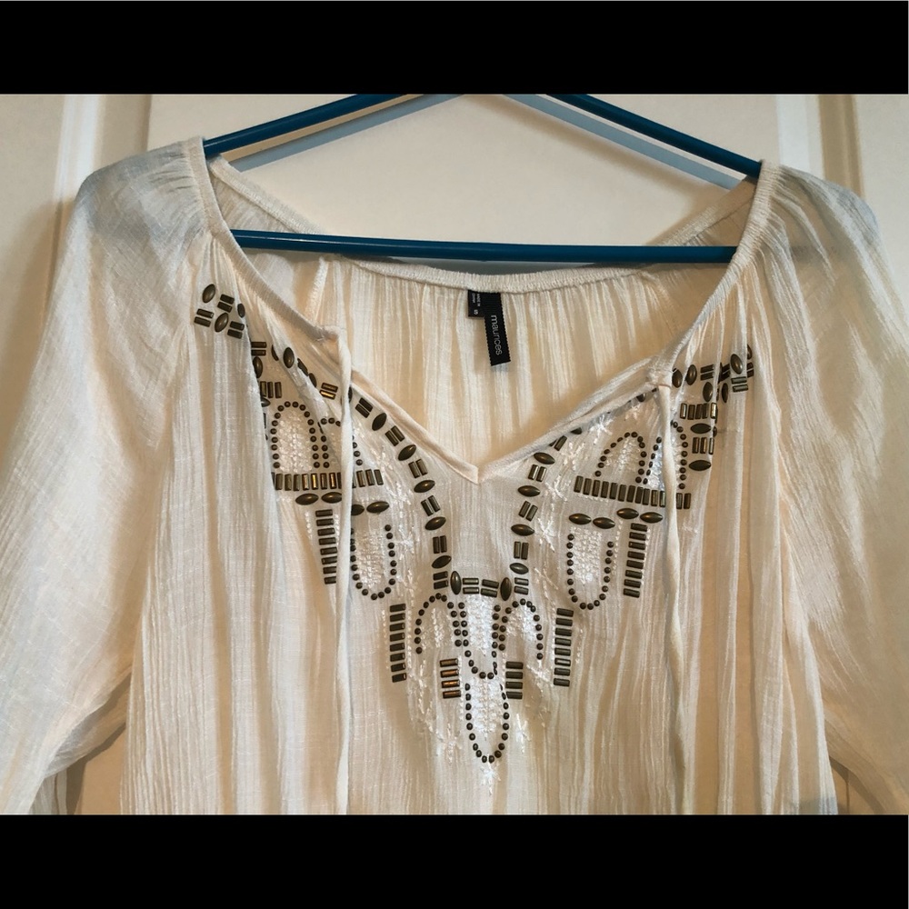 Cream Beaded Tie Shirt